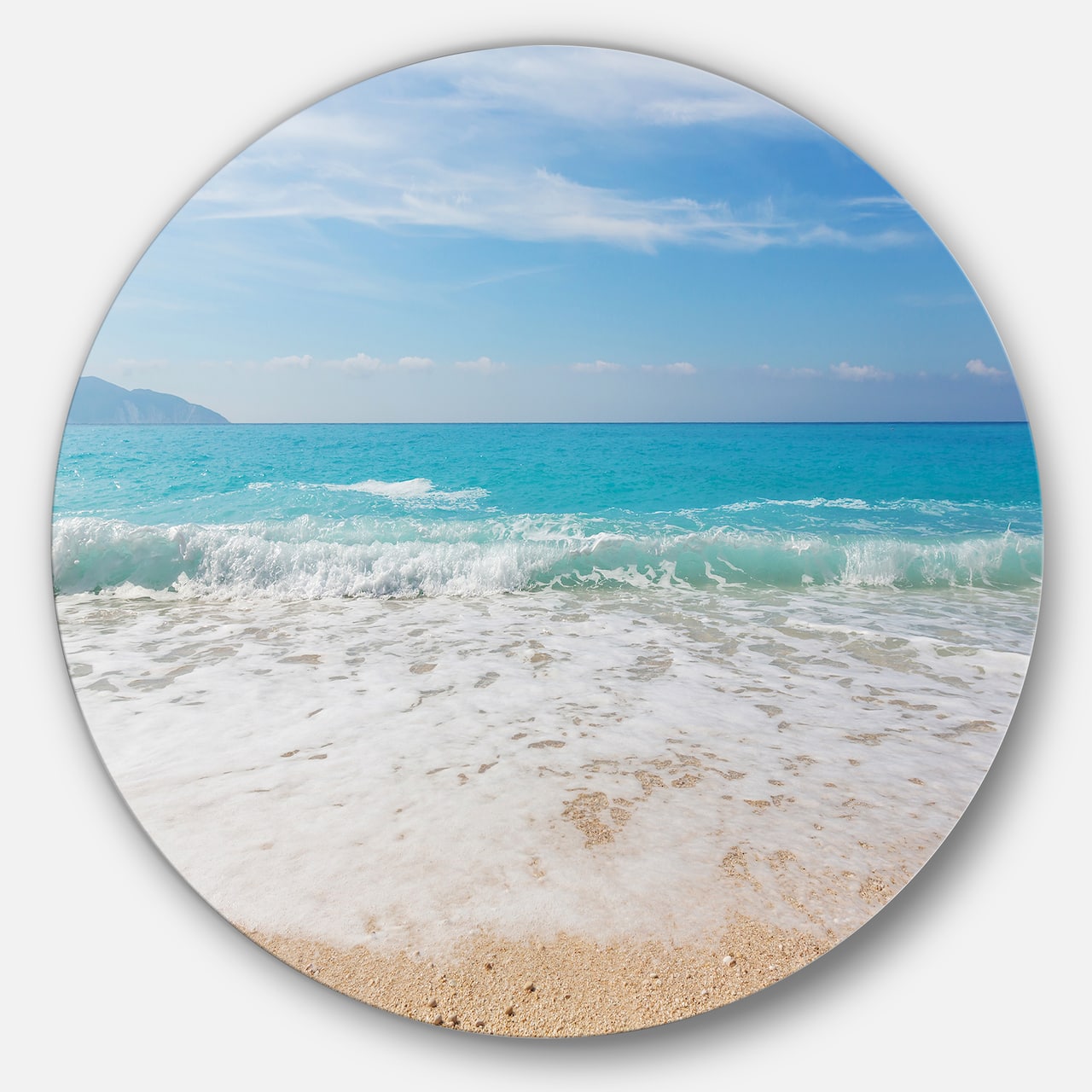 Designart - White Waves Kissing Beach Sand' Large Seashore Metal Circle Wall Art